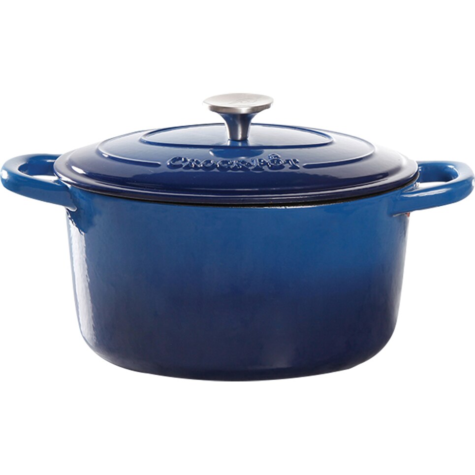 Vas cuptor Crock-Pot, capac, fonta emailata, 6.6L, rotund, albastru